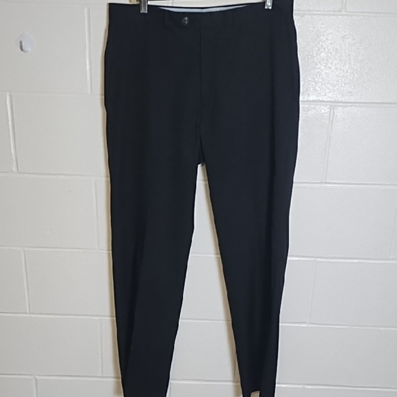 Classic Men's Black Pants Button Back Pockets Front Slash Pockets Flat Front - Picture 8 of 10